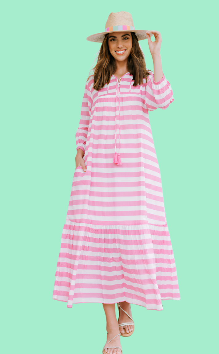 Pink Striped Maxi Dress petranella Pink Striped Maxi Dress petranella