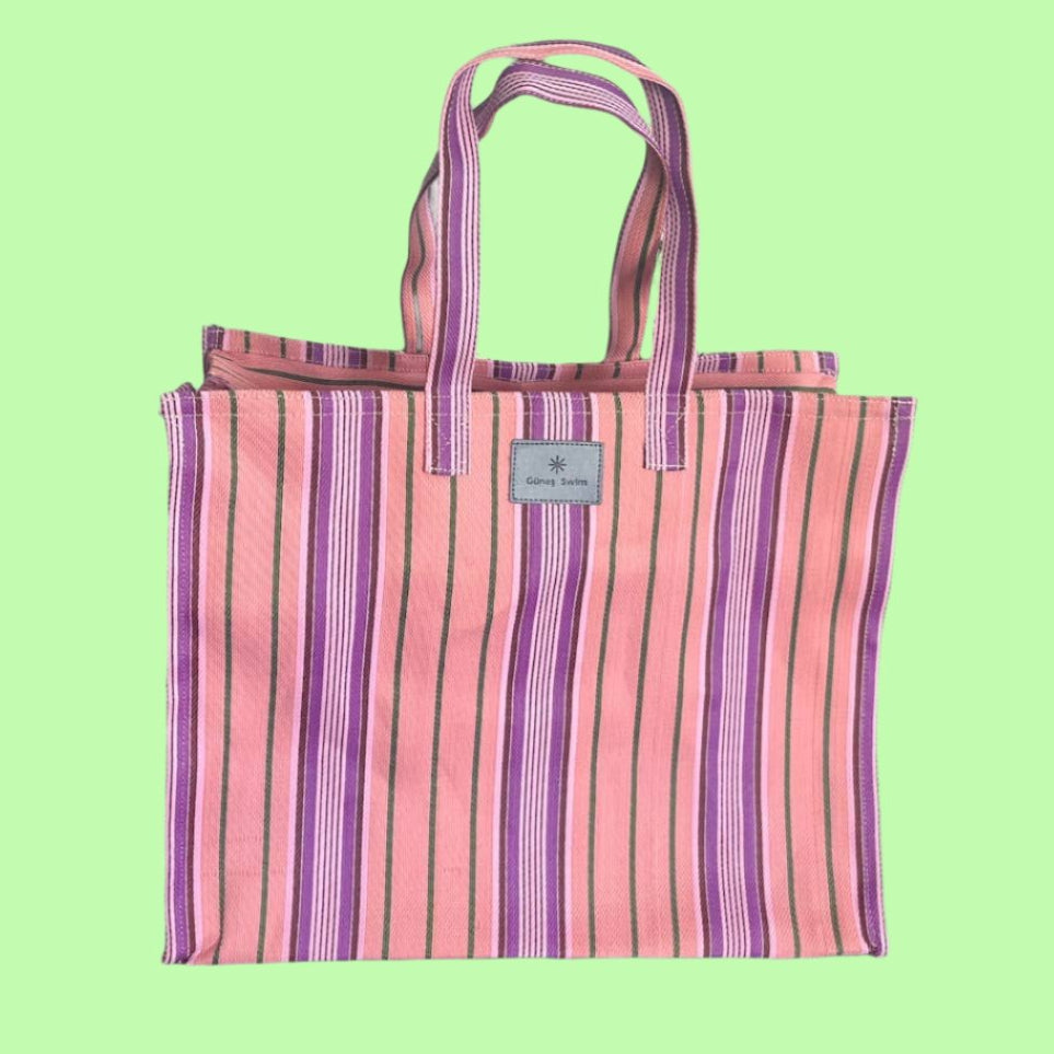 ETERNITY TOTE -Salmon & Purple stripes