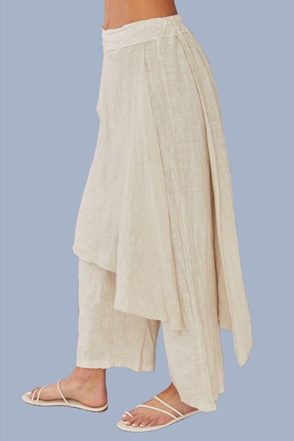 Linen Panelled Pants, BEIGE, DENIM