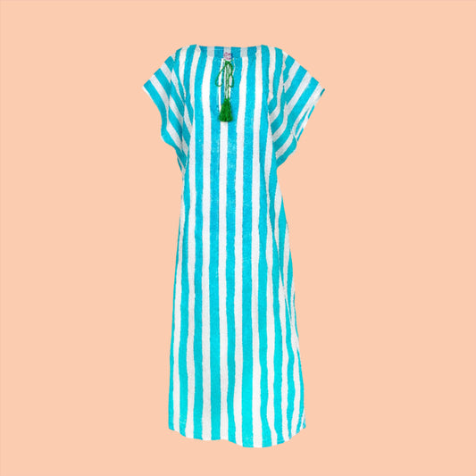 Caribbean Stripe Kaftan, AQUA