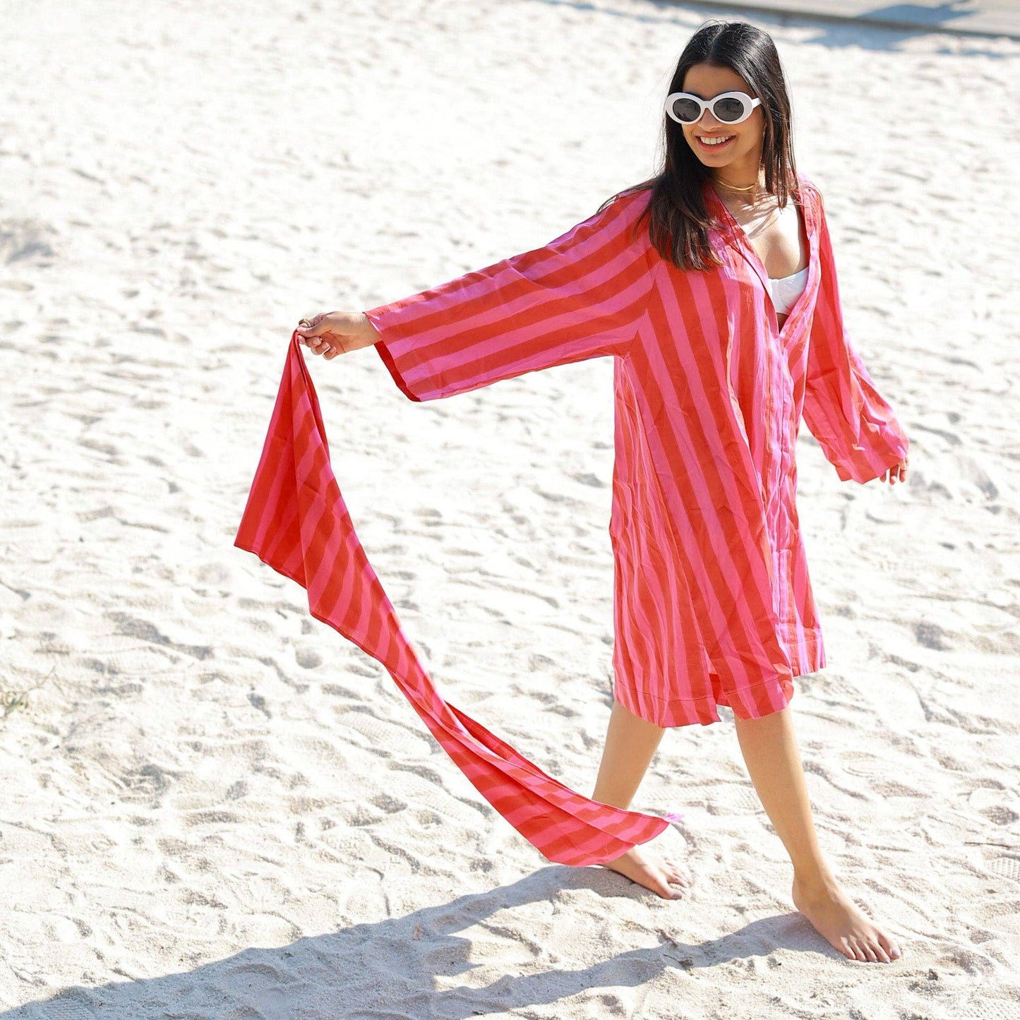 Cabana Stripe Ray Hoody, RED/FUSCHIA