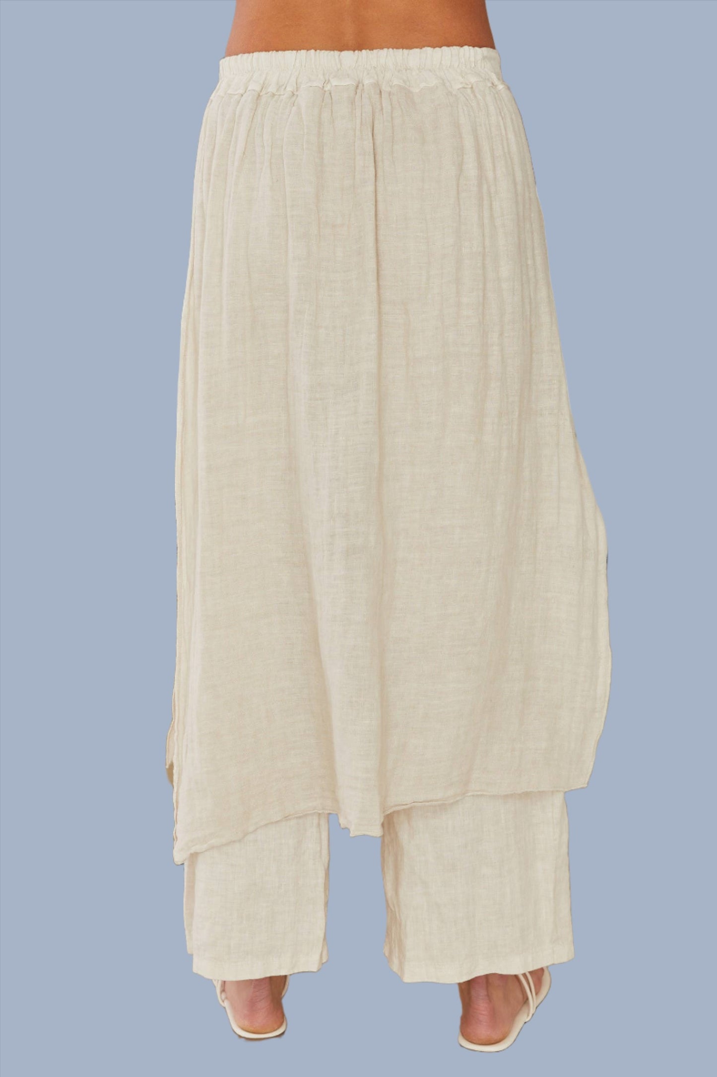 Linen Panelled Pants, BEIGE, DENIM