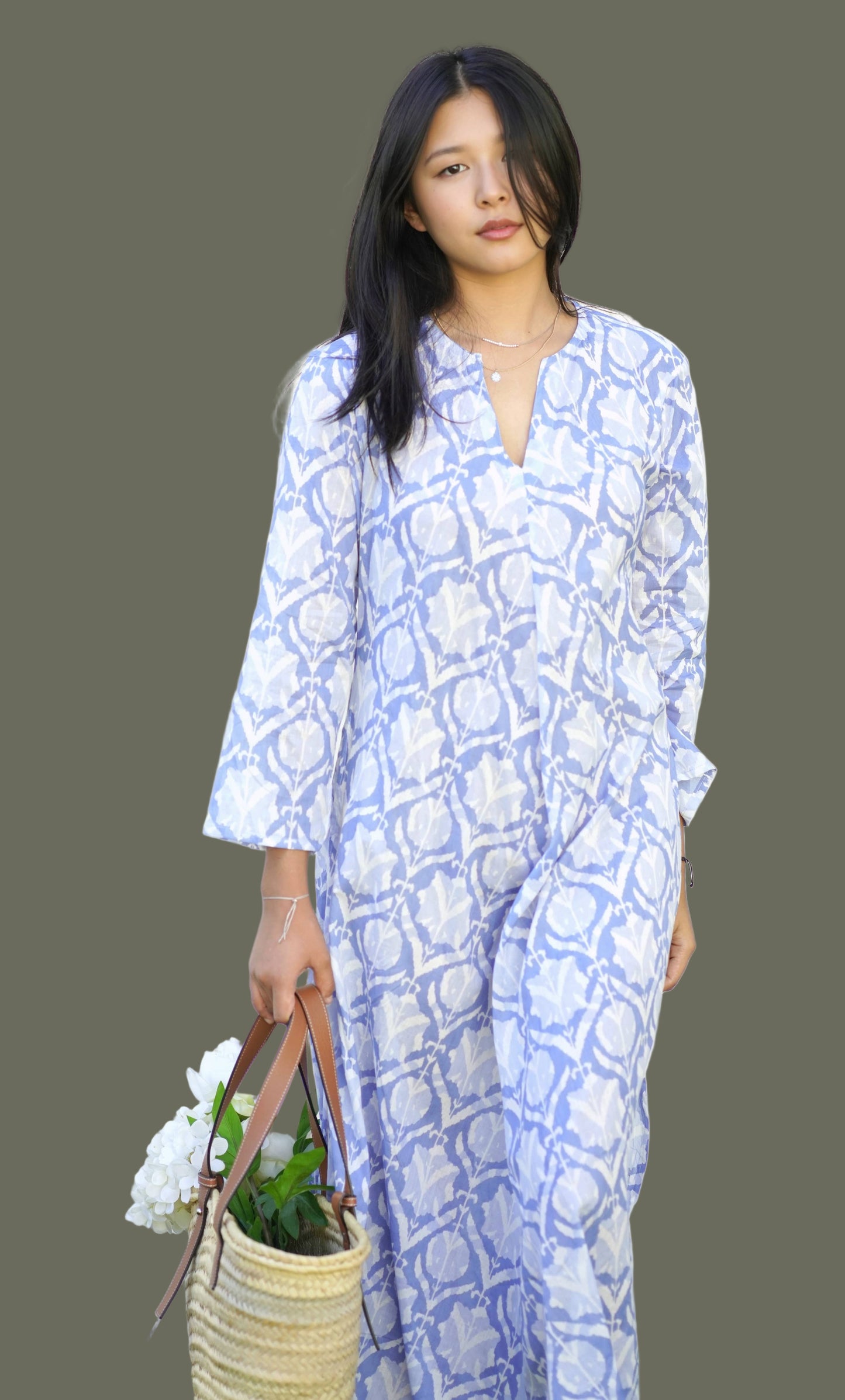 lavender periwinkle block print voile cover up